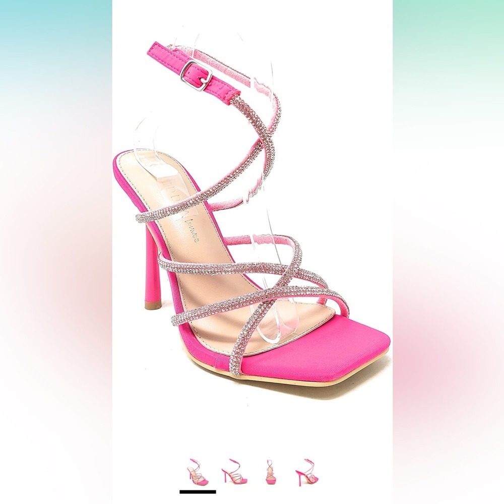 WILD DIVA LOUNGE Embellished Ankle Strap Stiletto Sandal. Rhinestones. NWT.